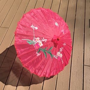 Hand Painted Floral Wooden Handle Sun Umbrella